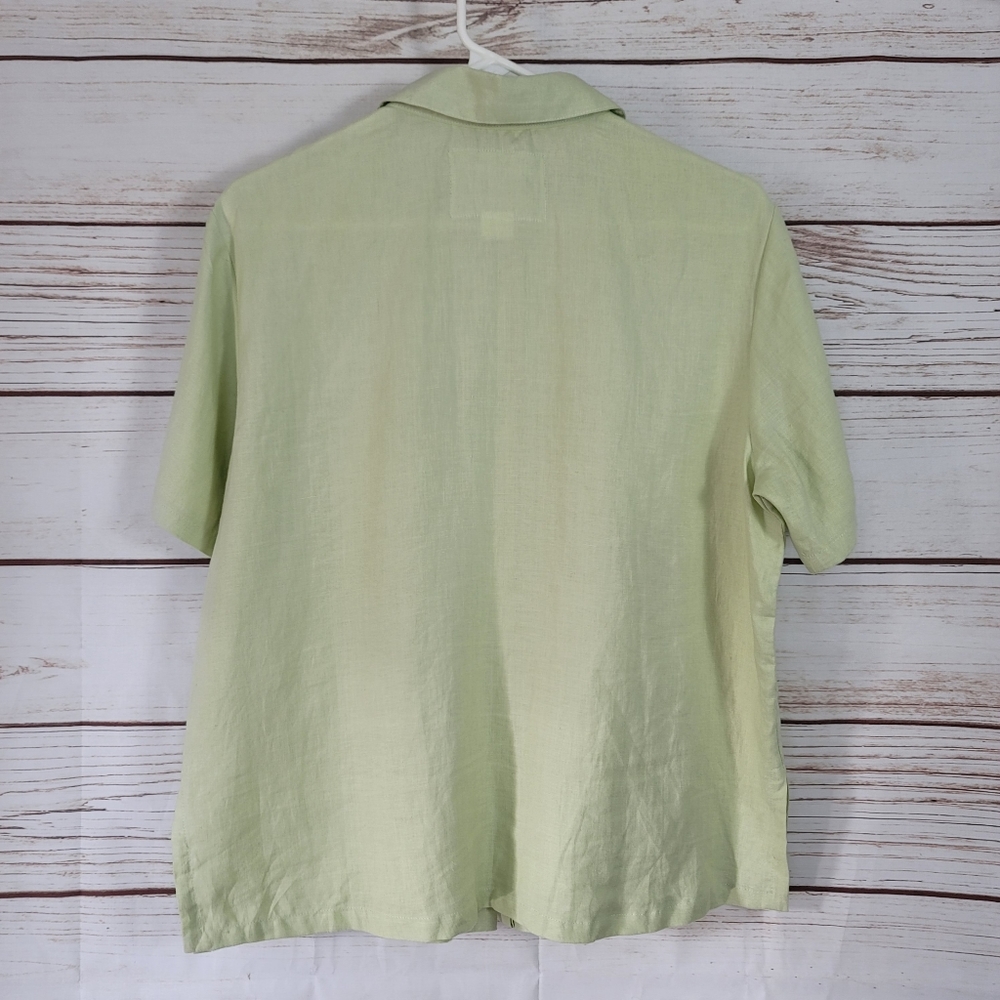 LA Blend | Linen Beaded Floral Button Up Short Sleeve Top Lagenlook - Picture 6 of 7